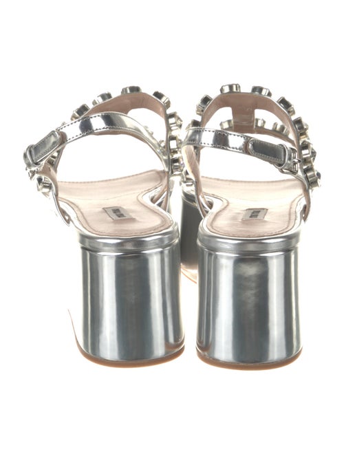 Miu Miu Patent Leather Crystal Embellishments T-Strap Sandals