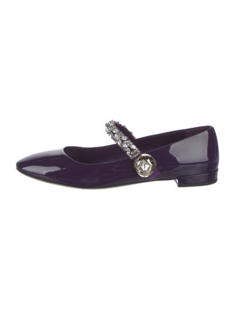 Miu Miu Patent Leather Crystal Embellishments Mary Jane Flats