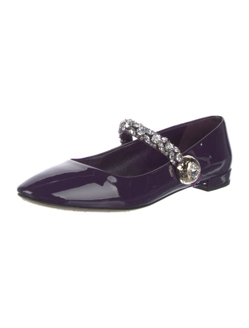 Miu Miu Patent Leather Crystal Embellishments Mary Jane Flats