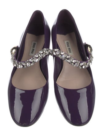 Miu Miu Patent Leather Crystal Embellishments Mary Jane Flats