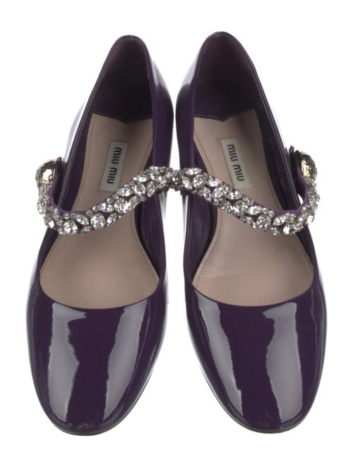 Miu Miu Patent Leather Crystal Embellishments Mary Jane Flats