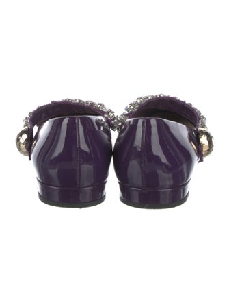 Miu Miu Patent Leather Crystal Embellishments Mary Jane Flats