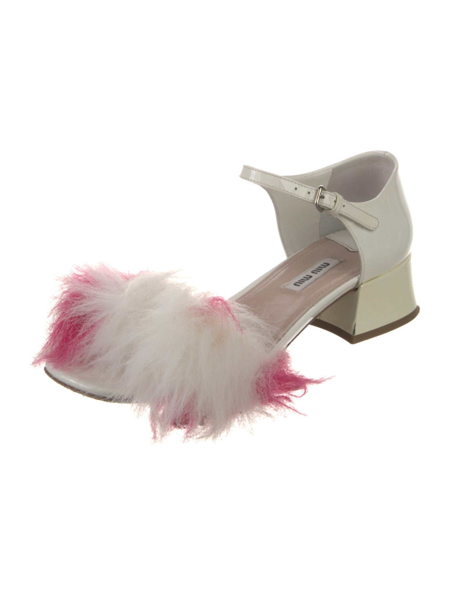 Miu Miu Patent Leather Faux Fur Trim Sandals