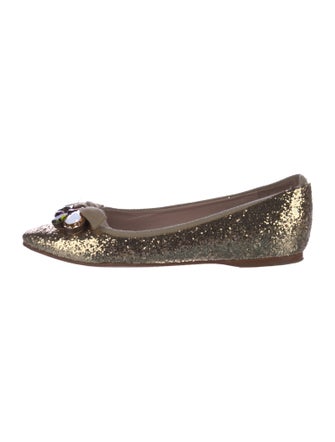 Miu Miu Glitter Bow Accents Flats