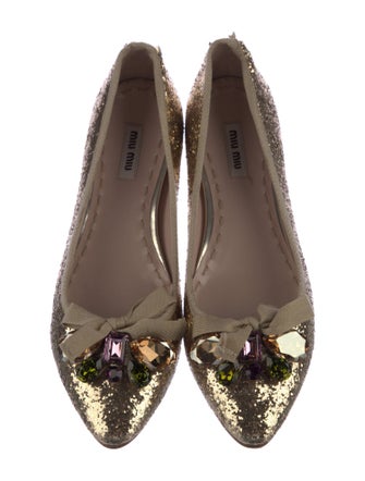 Miu Miu Glitter Bow Accents Flats