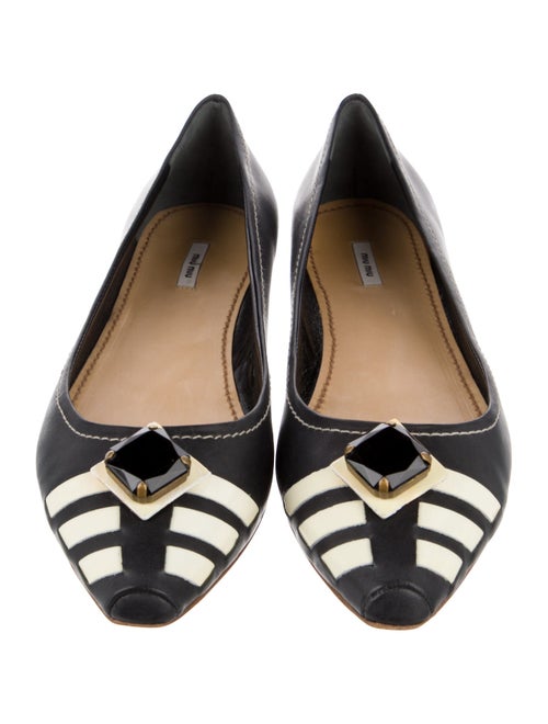 Miu Miu Leather Striped Ballet Flats