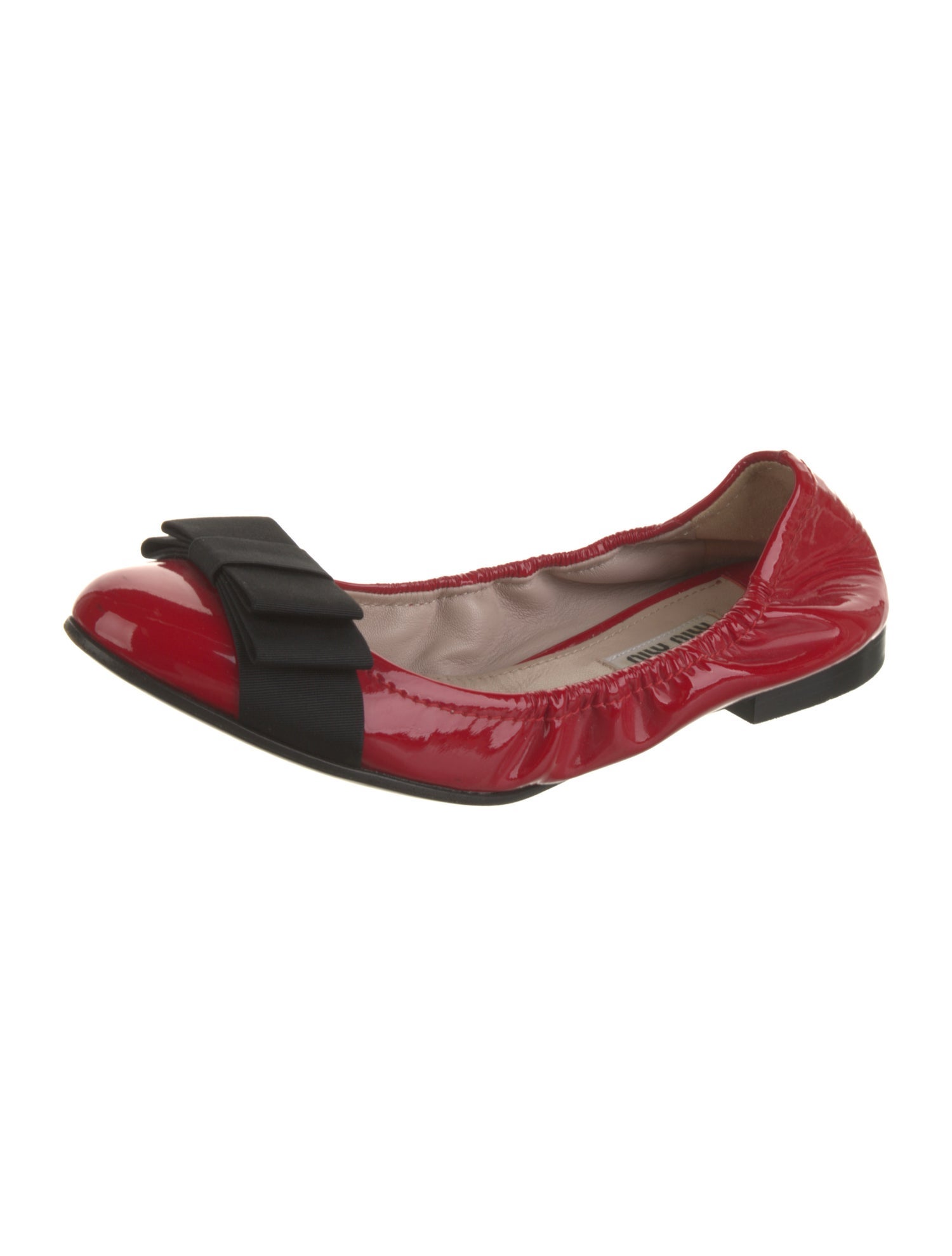 Miu Miu Patent Leather Bow Accents Ballet Flats