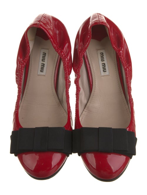 Miu Miu Patent Leather Bow Accents Ballet Flats