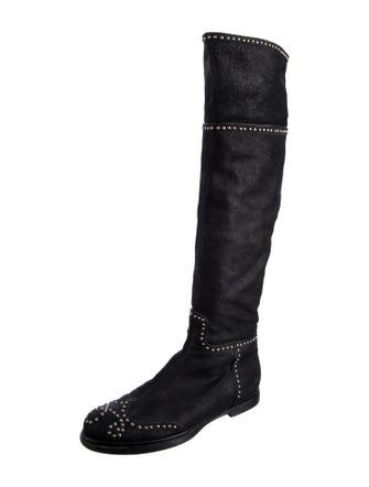 Miu Miu Leather Studded Accents Riding Boots