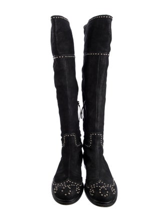 Miu Miu Leather Studded Accents Riding Boots