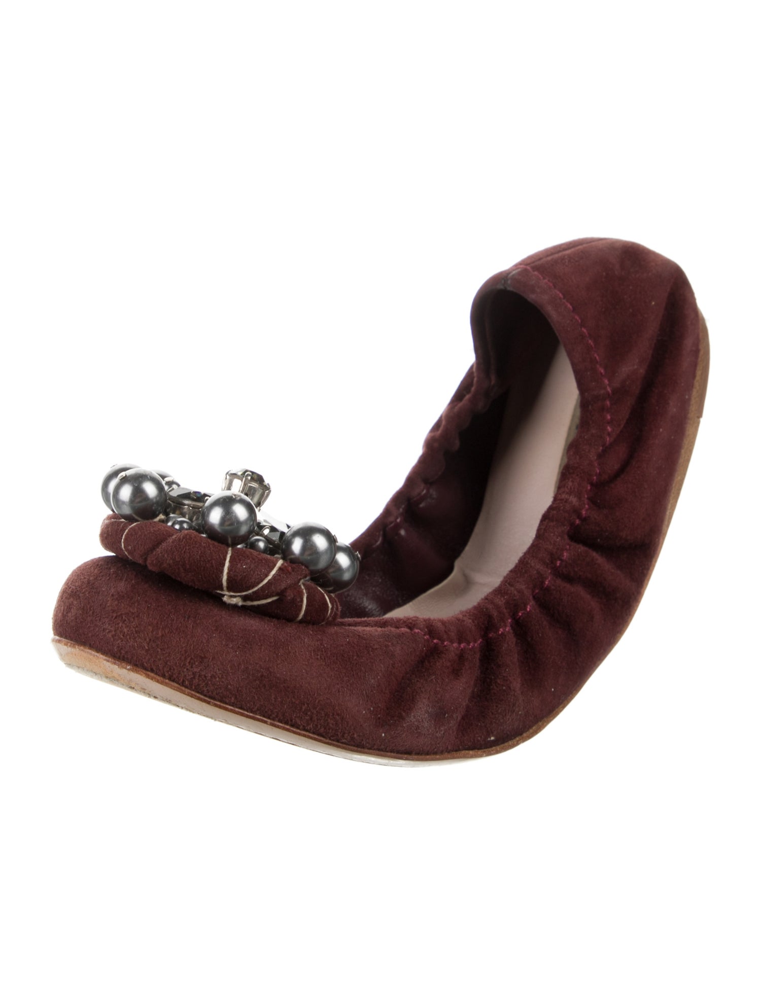 Miu Miu Suede Crystal Embellishments Flats