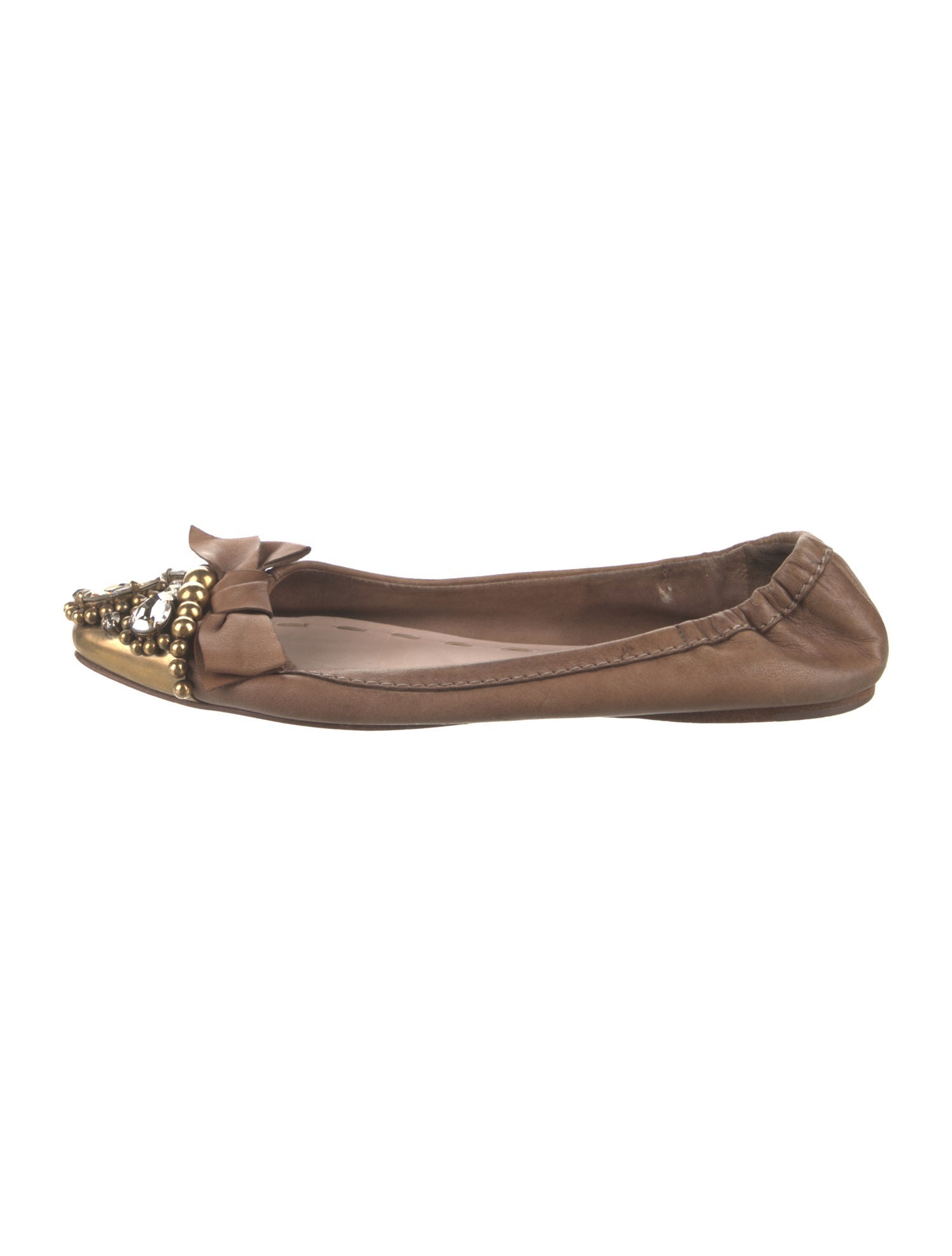 Miu Miu Leather Bow Accents Flats