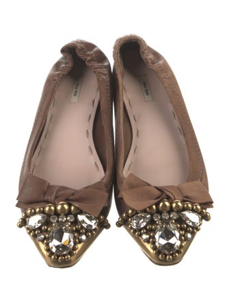 Miu Miu Leather Bow Accents Flats