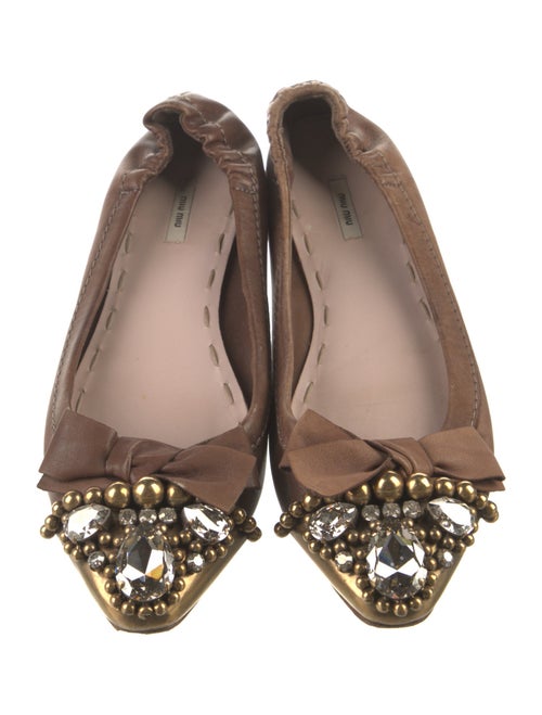 Miu Miu Leather Bow Accents Flats