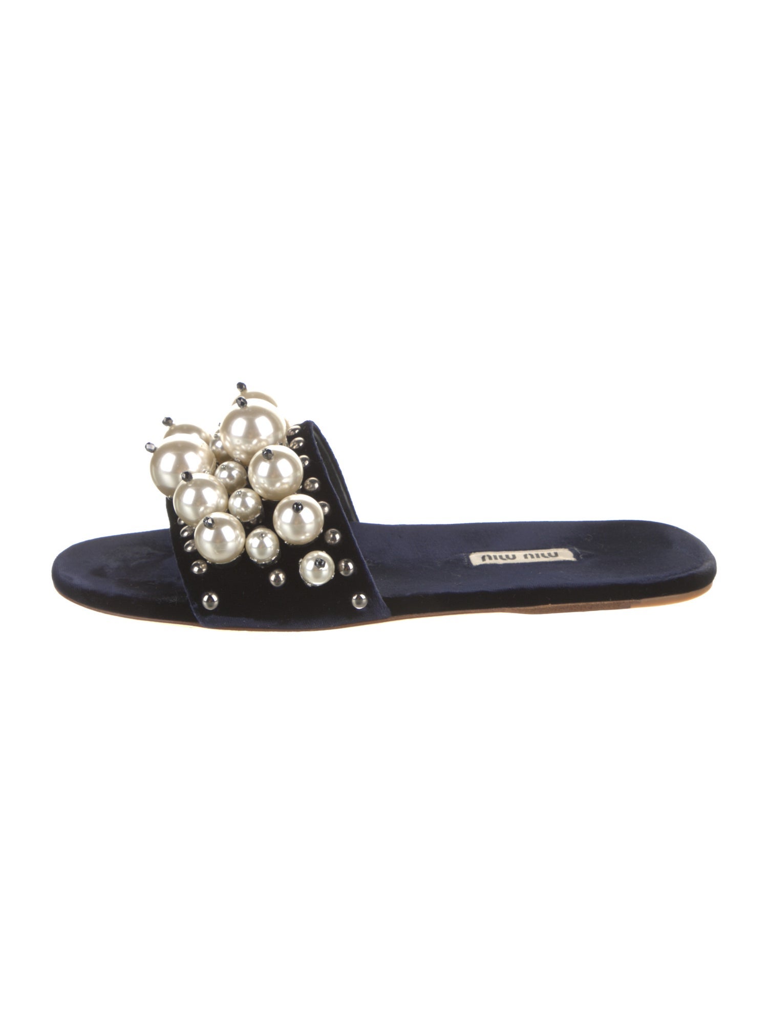 Miu Miu Velvet Studded Accents Slides