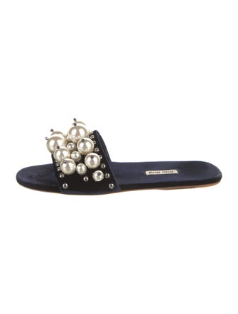 Miu Miu Velvet Studded Accents Slides