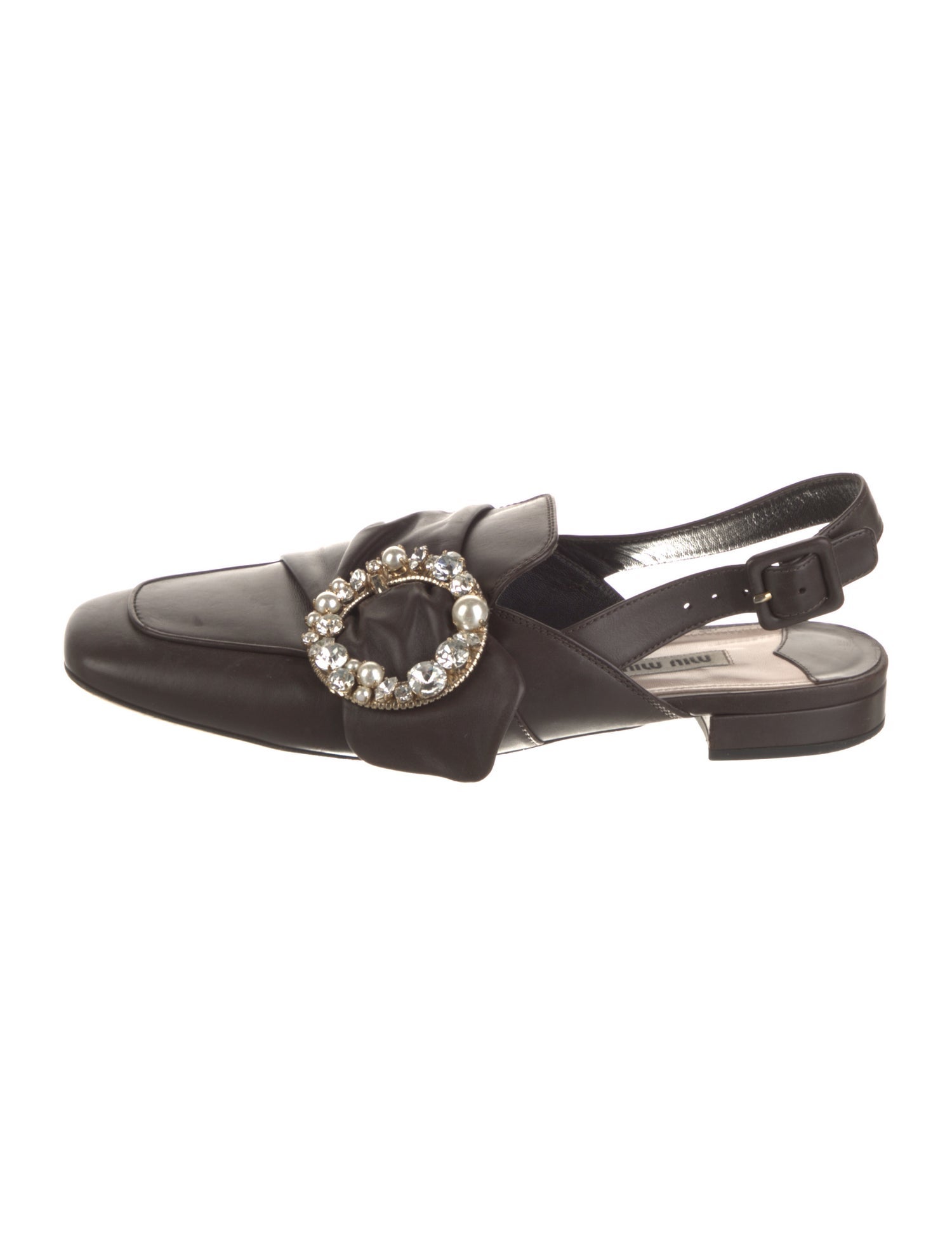 Miu Miu Leather Crystal Embellishments Slingback Flats
