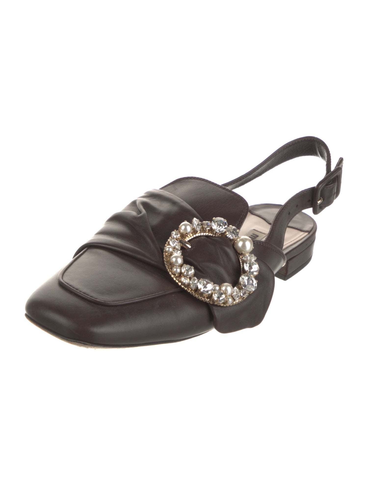 Miu Miu Leather Crystal Embellishments Slingback Flats