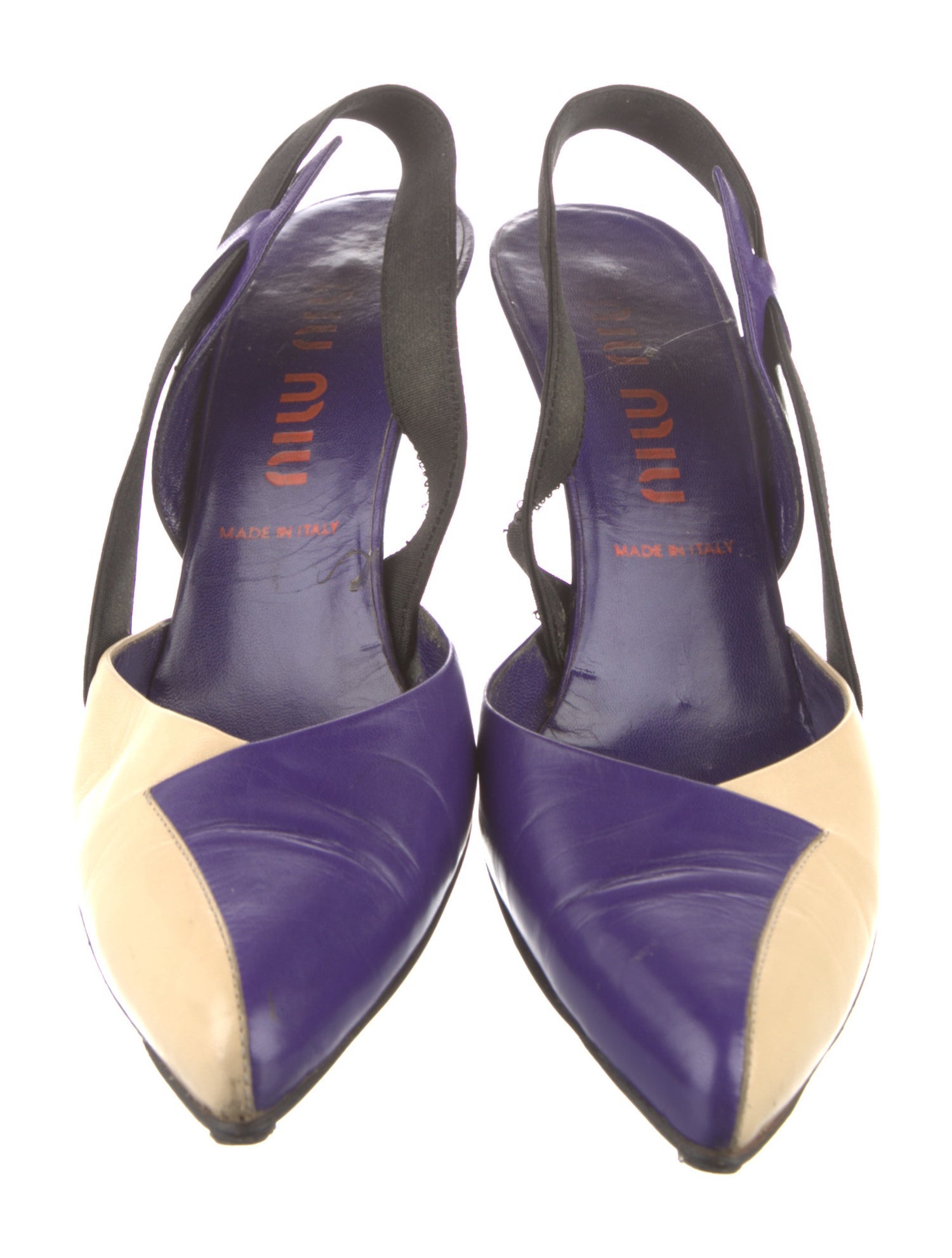Miu Miu Leather Colorblock Pattern Slingback Pumps