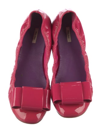 Miu Miu Patent Leather Bow Accents Ballet Flats