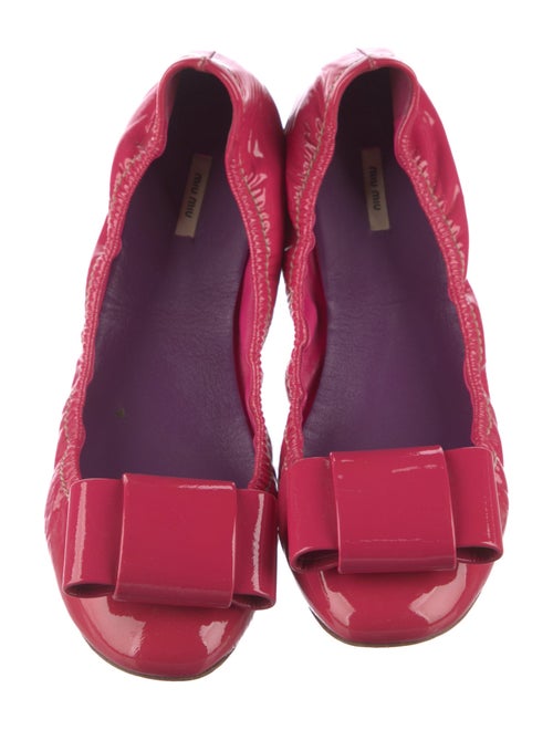 Miu Miu Patent Leather Bow Accents Ballet Flats