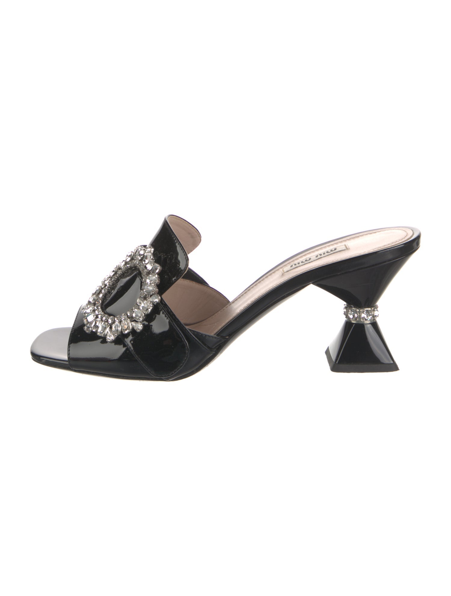 Miu Miu Patent Leather Crystal Embellishments Slides