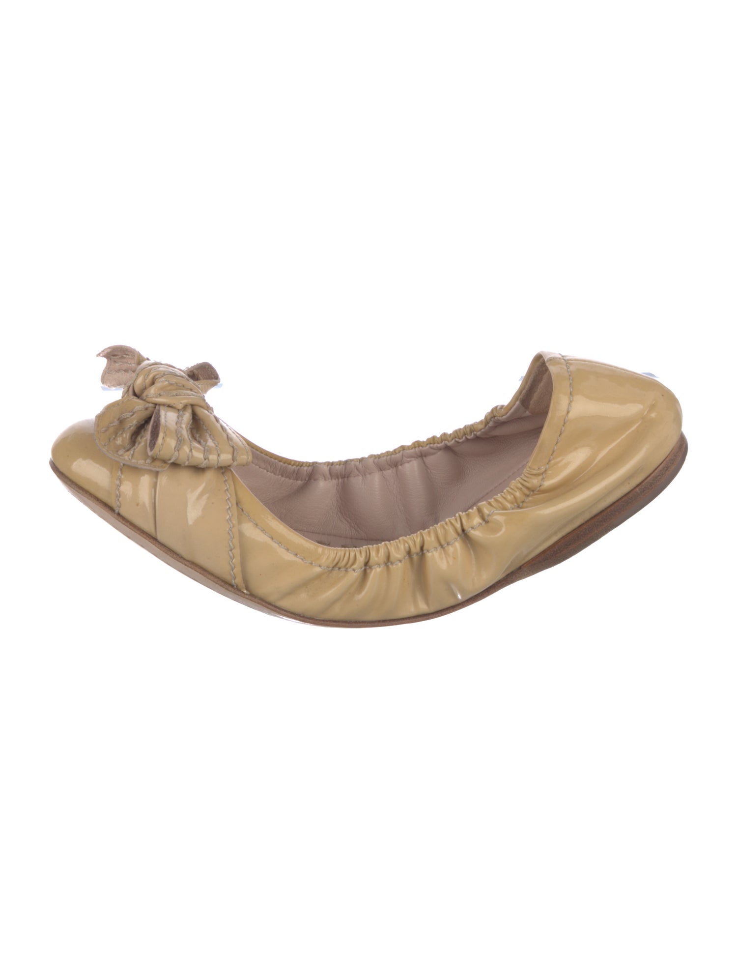 Miu Miu Patent Leather Bow Accents Ballet Flats