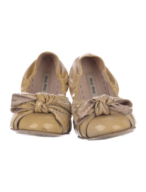 Miu Miu Patent Leather Bow Accents Ballet Flats