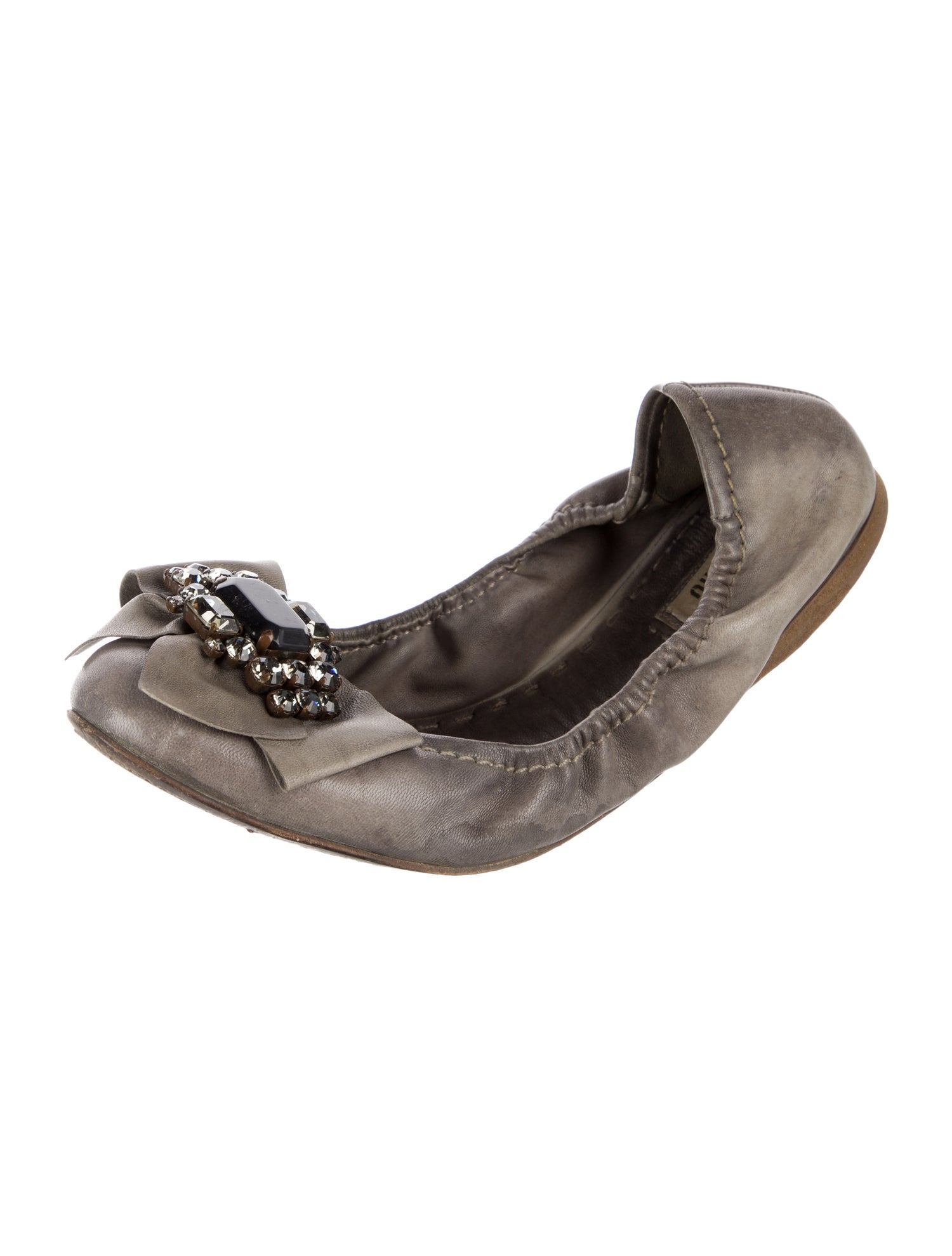 Miu Miu Leather Bow Accents Ballet Flats