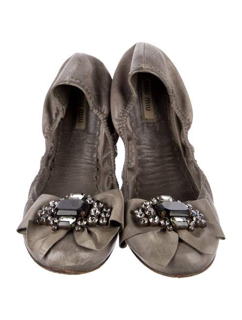Miu Miu Leather Bow Accents Ballet Flats