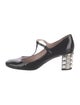 Miu Miu Patent Leather Crystal Embellishments T-Strap Pumps