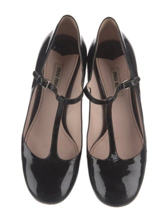 Miu Miu Patent Leather Crystal Embellishments T-Strap Pumps
