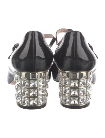 Miu Miu Patent Leather Crystal Embellishments T-Strap Pumps