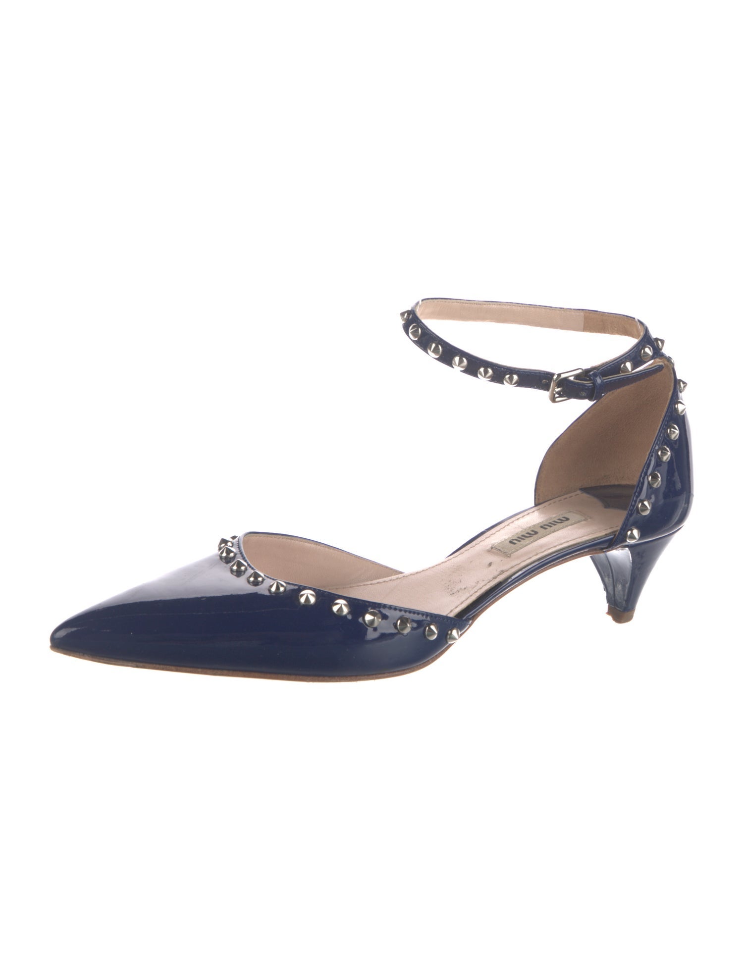 Miu Miu Patent Leather Studded Accents D'Orsay Pumps
