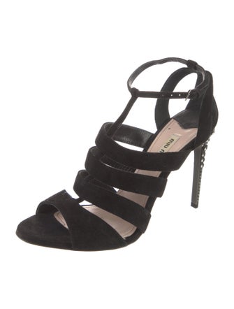 Miu Miu Suede Crystal Embellishments Gladiator Sandals