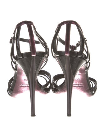 Miu Miu Patent Leather Cutout Accent T-Strap Sandals