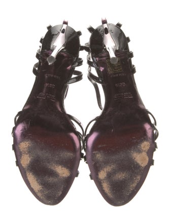 Miu Miu Patent Leather Cutout Accent T-Strap Sandals