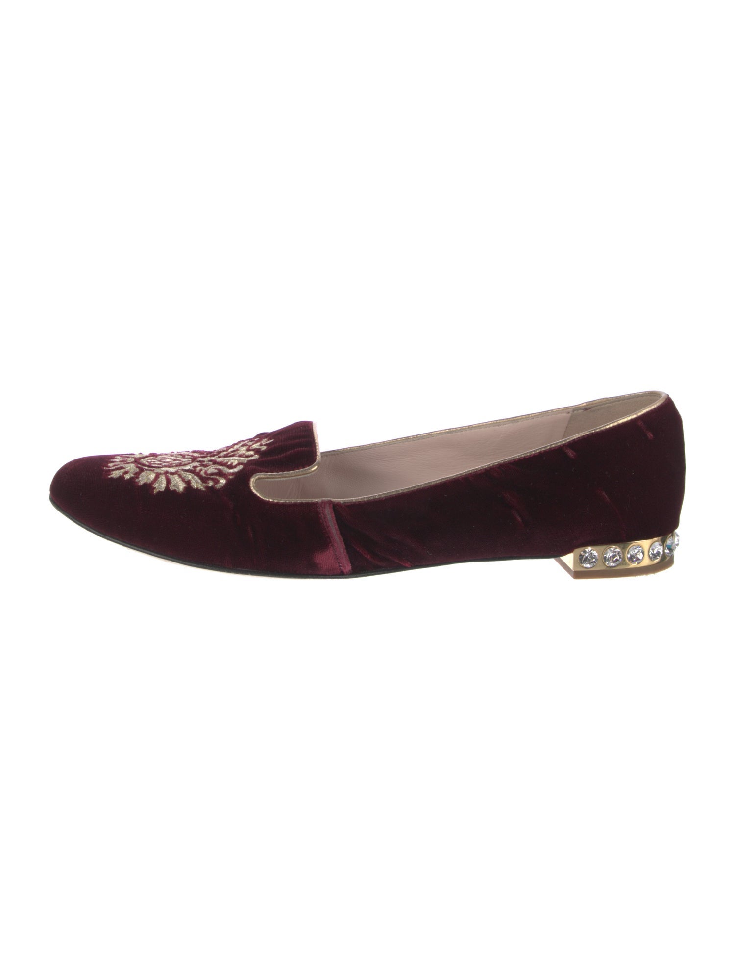 Miu Miu Velvet Crystal Embellishments Loafers