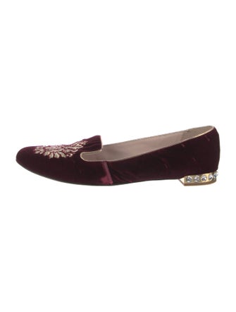 Miu Miu Velvet Crystal Embellishments Loafers