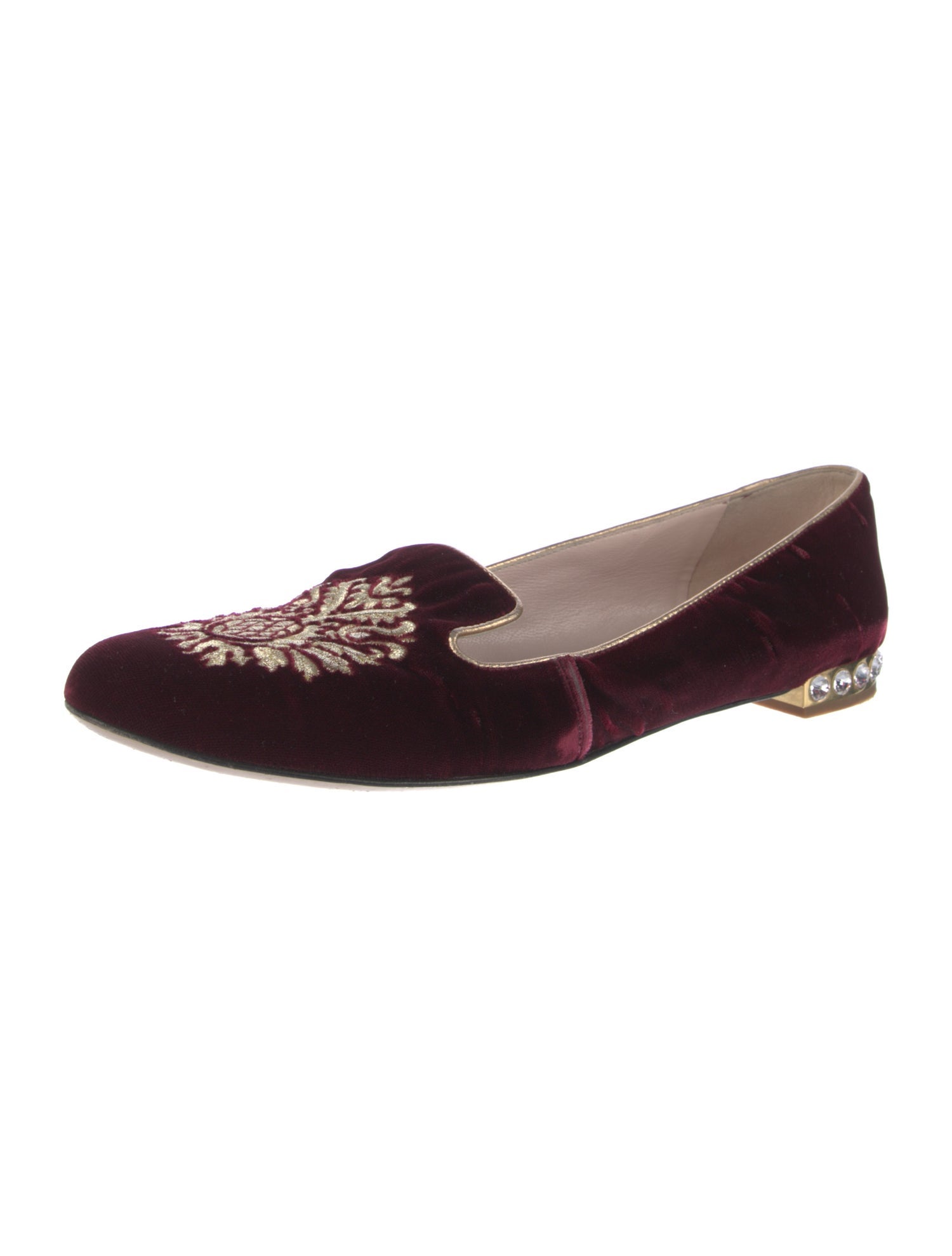 Miu Miu Velvet Crystal Embellishments Loafers