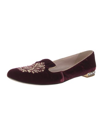 Miu Miu Velvet Crystal Embellishments Loafers