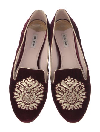 Miu Miu Velvet Crystal Embellishments Loafers