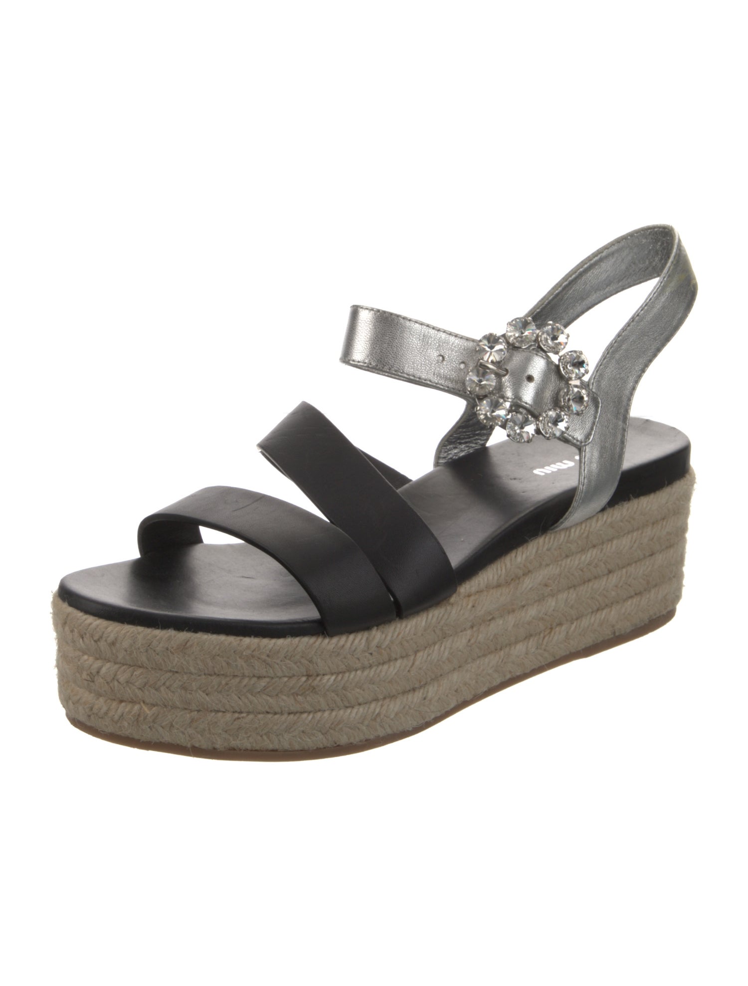 Miu Miu Leather Crystal Embellishments Espadrilles