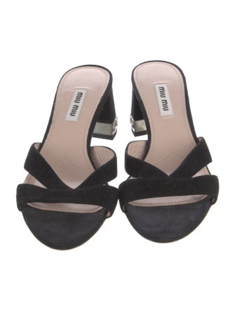 Miu Miu Suede Crystal Embellishments Slides