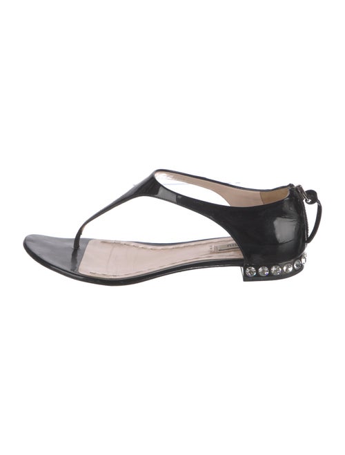 Miu Miu Patent Leather Crystal Embellishments T-Strap Sandals