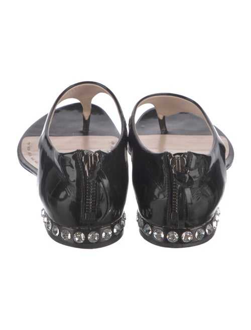 Miu Miu Patent Leather Crystal Embellishments T-Strap Sandals