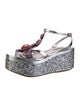Miu Miu Leather Crystal Embellishments T-Strap Sandals