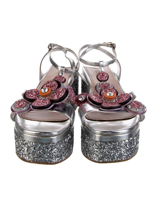 Miu Miu Leather Crystal Embellishments T-Strap Sandals