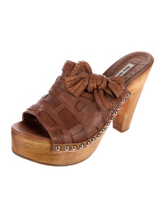 Miu Miu Leather Bow Accents Slides