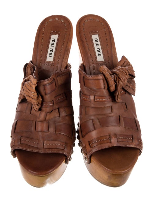 Miu Miu Leather Bow Accents Slides